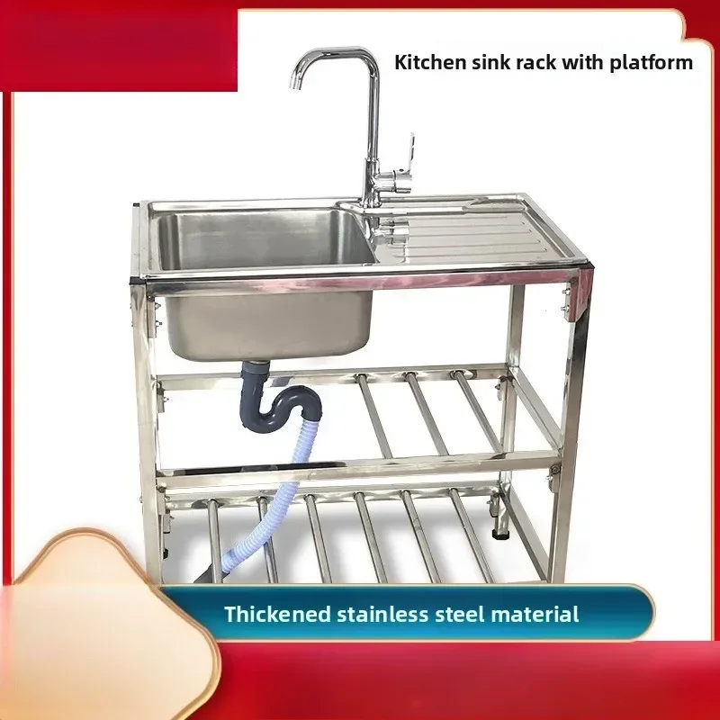 Washing Vegetables Dishes Face Hands and Countertop Use Kitchen Sink Dual Basin with Drainboard Stand Rack Stainless Steel