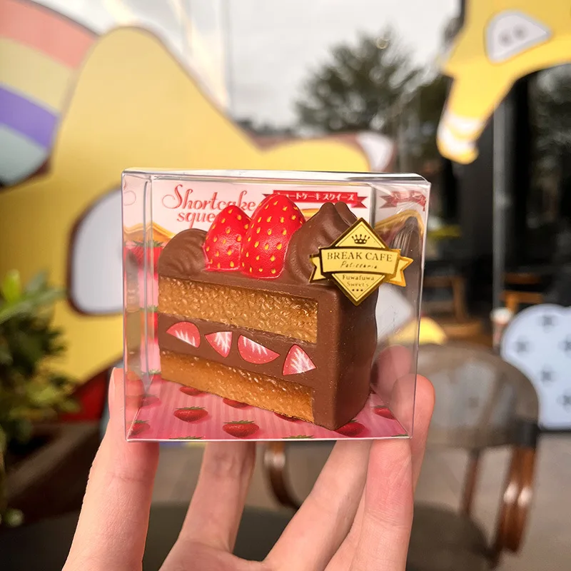Japanese Cute Strawberry Cake PU Soft Slow Rebound Pinch Fidget Realistic Cream Cake Squishy Squeeze Vent Toy Unique Gifts