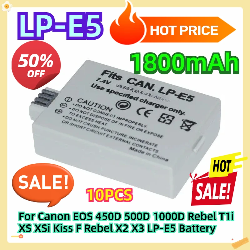 

LP-E5 1800mAh 10pcs For Canon EOS 450D 500D 1000D Rebel T1i XS XSi Kiss F Rebel X2 X3 LP-E5 Battery