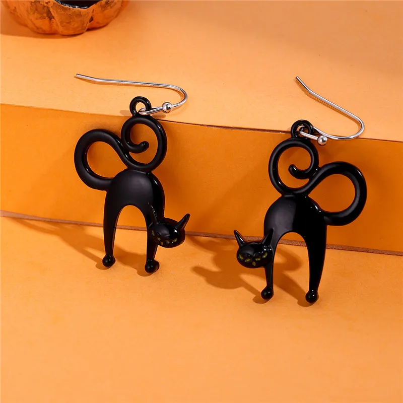 Halloween Cute Black Cat Earring for Women Fashion Funny Skull Spider Web Pumpkin Earrings Lovely Animal Earrings Party Jewelry