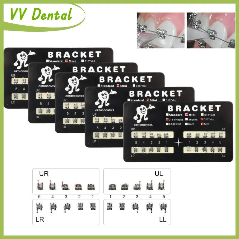 

5packs Dental Orthodontic Metal Brackets Braces Mini Dot Shaped Base Roth/MBT 022/018 Slot with 3/345 Hooks Dentistry Materials