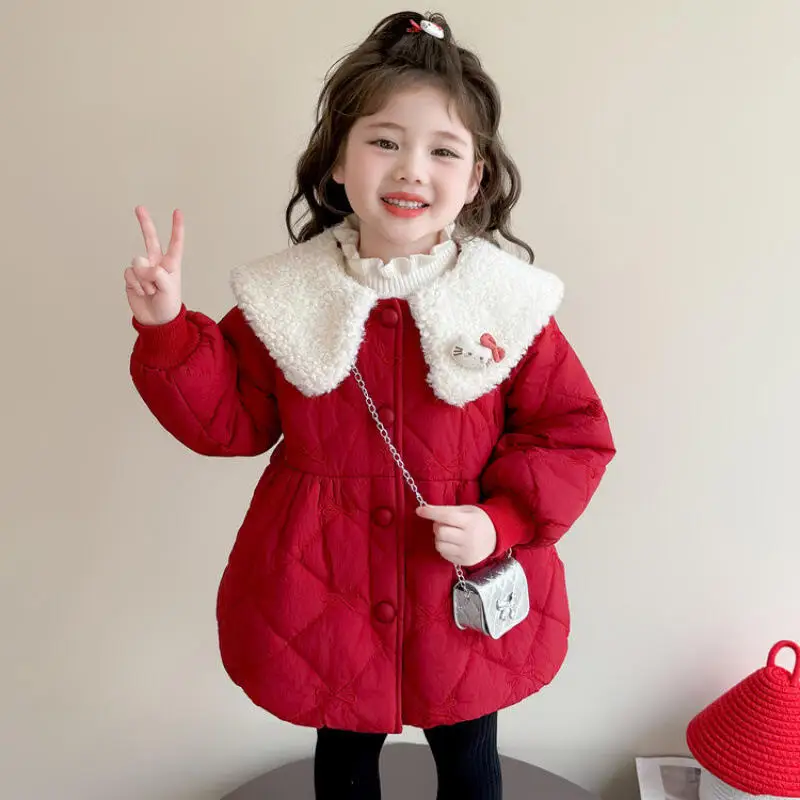 

Hello Kitty Girls' Coat Sanrio Autumn Winter New Kawaii Anime Thick Warm Cotton Jacket Fashion Comfort Lightweight Soft Coat