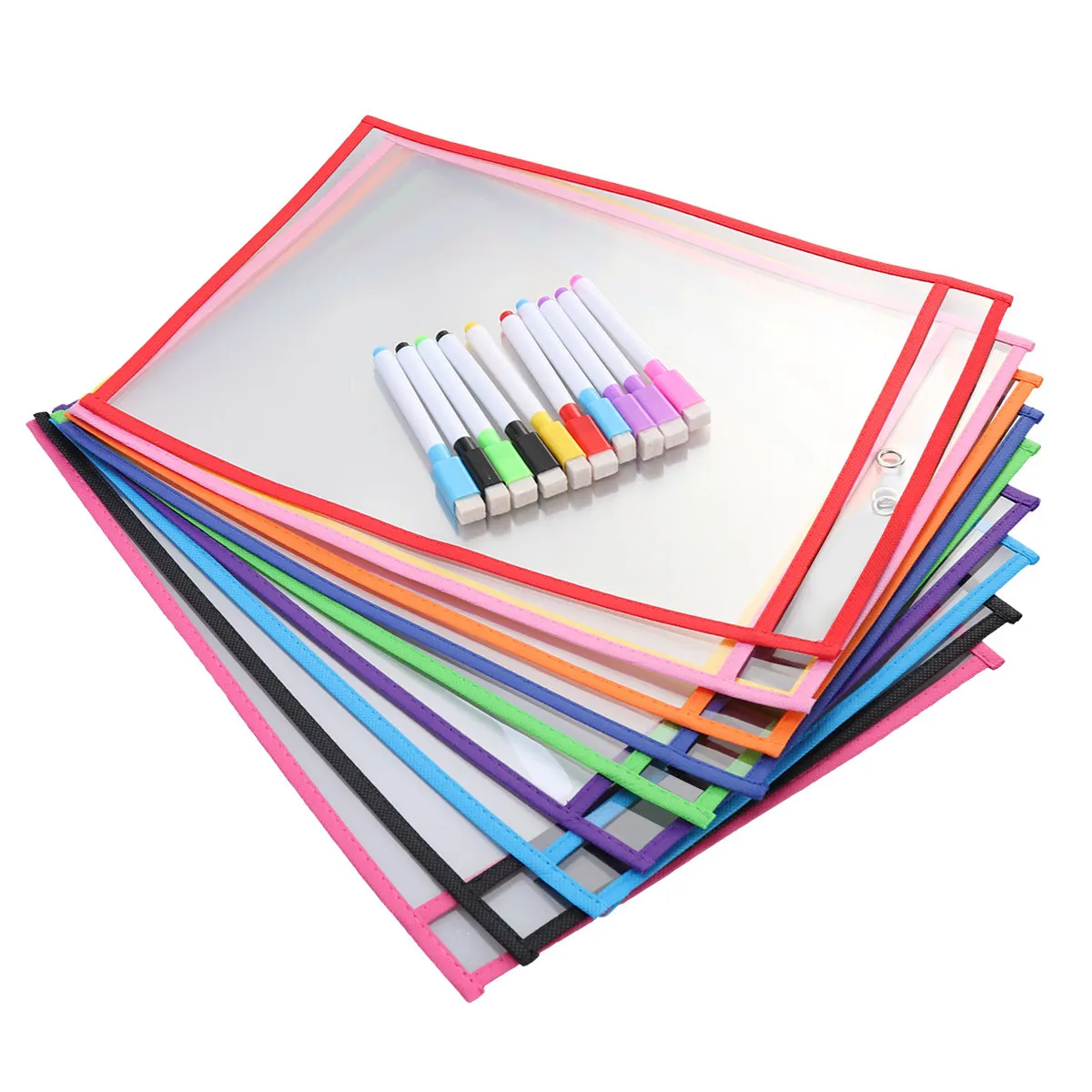

10Sets Transparent PVC Dry Erase Pockets Reusable Teaching Supplies for Children Homeschool Learning Tables Calligraphy