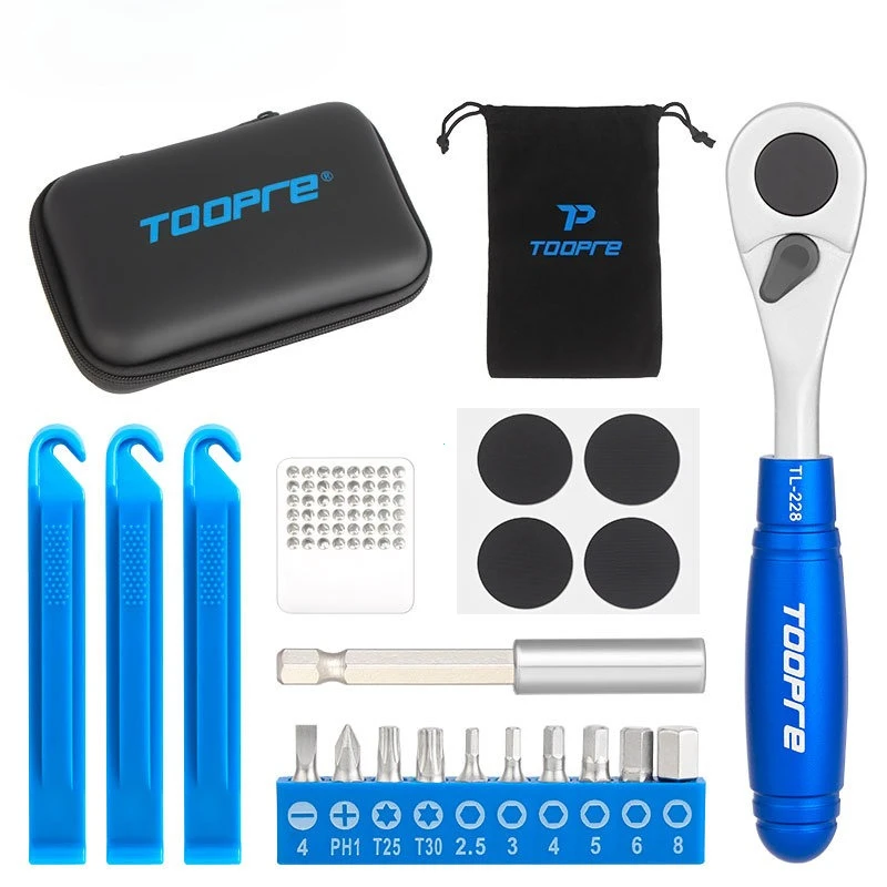 

Portable Bicycle Ratchet Wrench Set Multifunctional Compact Repair Toolkit Bike Tire Wrench Tyre Patch Repair Tools for Cycling
