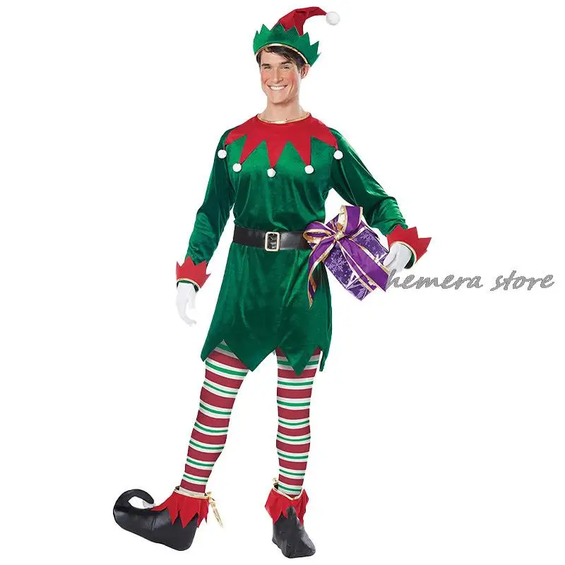 

Christmas Cosplay Costumes Cute Green Elf Clown Set New Year's Party Performance Costume Kids Adult Family Parent-child Clothing