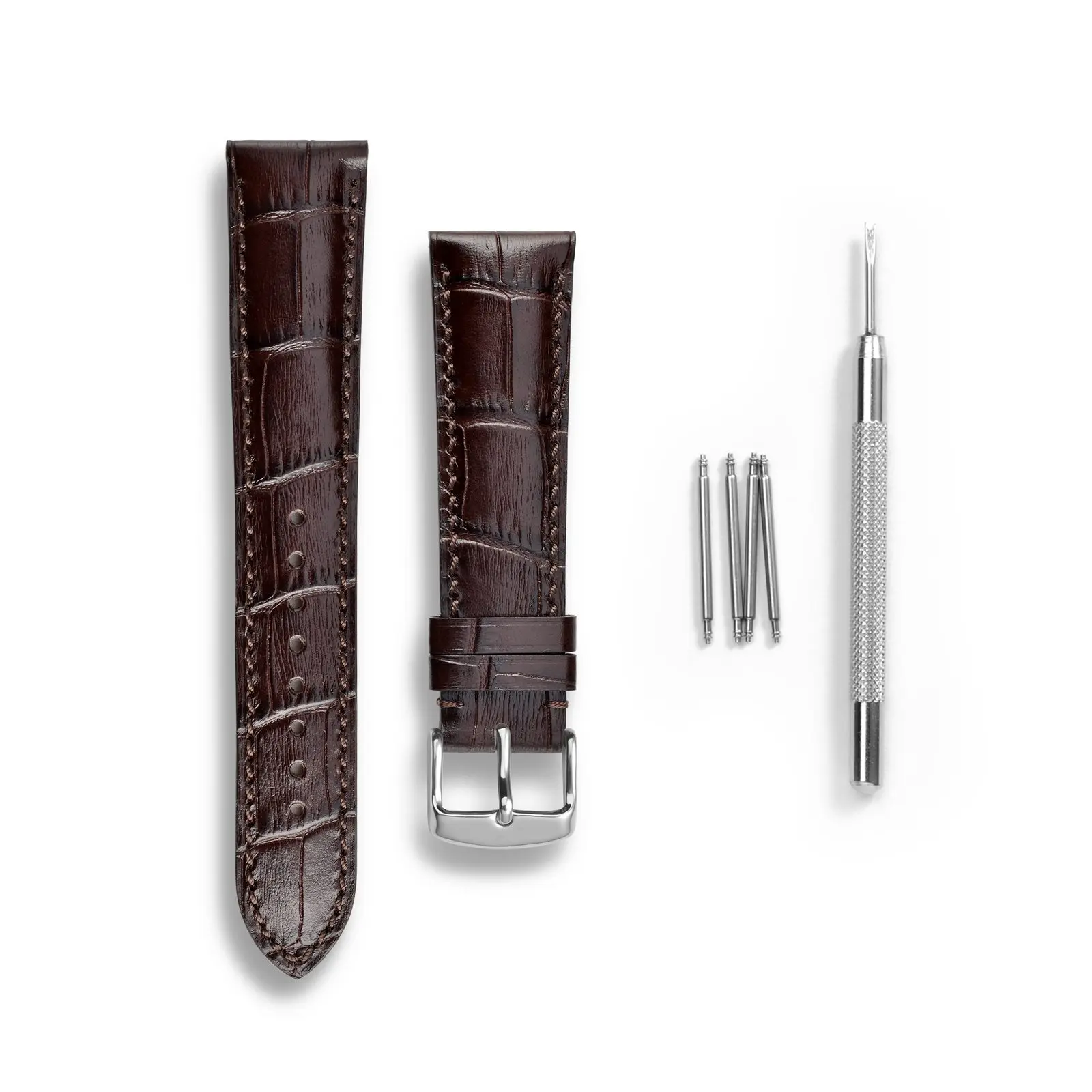ANBEER Alligator Texture Leather Watch Strap 14mm 18mm 19mm 20mm 21mm 22mm Watch Accessories Watch Band Silver Buckle
