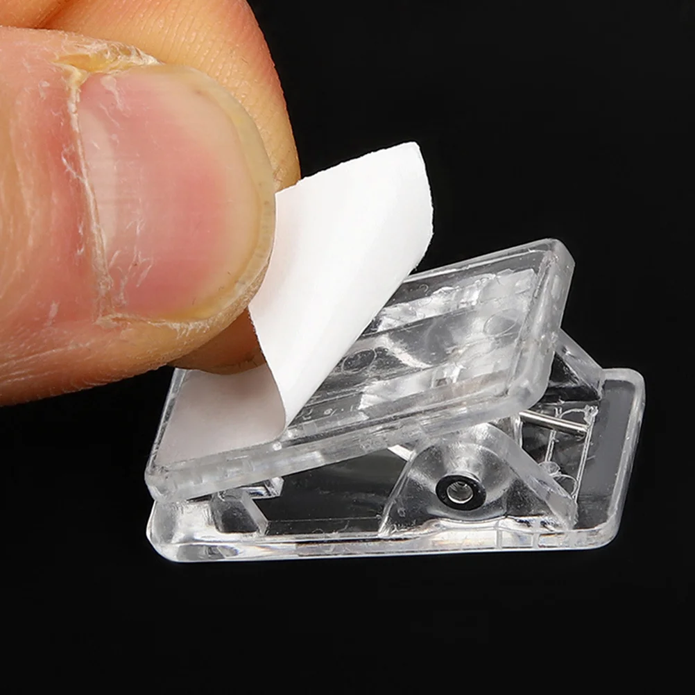 

20Pcs Plastic Badge Clip Transparent Spring Clips Self Adhesive Wall Clips for Photo Tapestry Poster Office Home Display