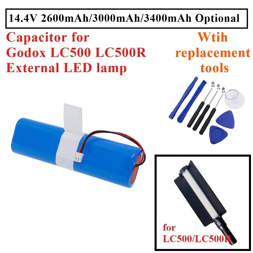 14.4V Replacement Battery Capacitor for Godox LC500 LC500R External Fill Light LED Lamp 2600mAh 3000mAh 3400mAh Optional