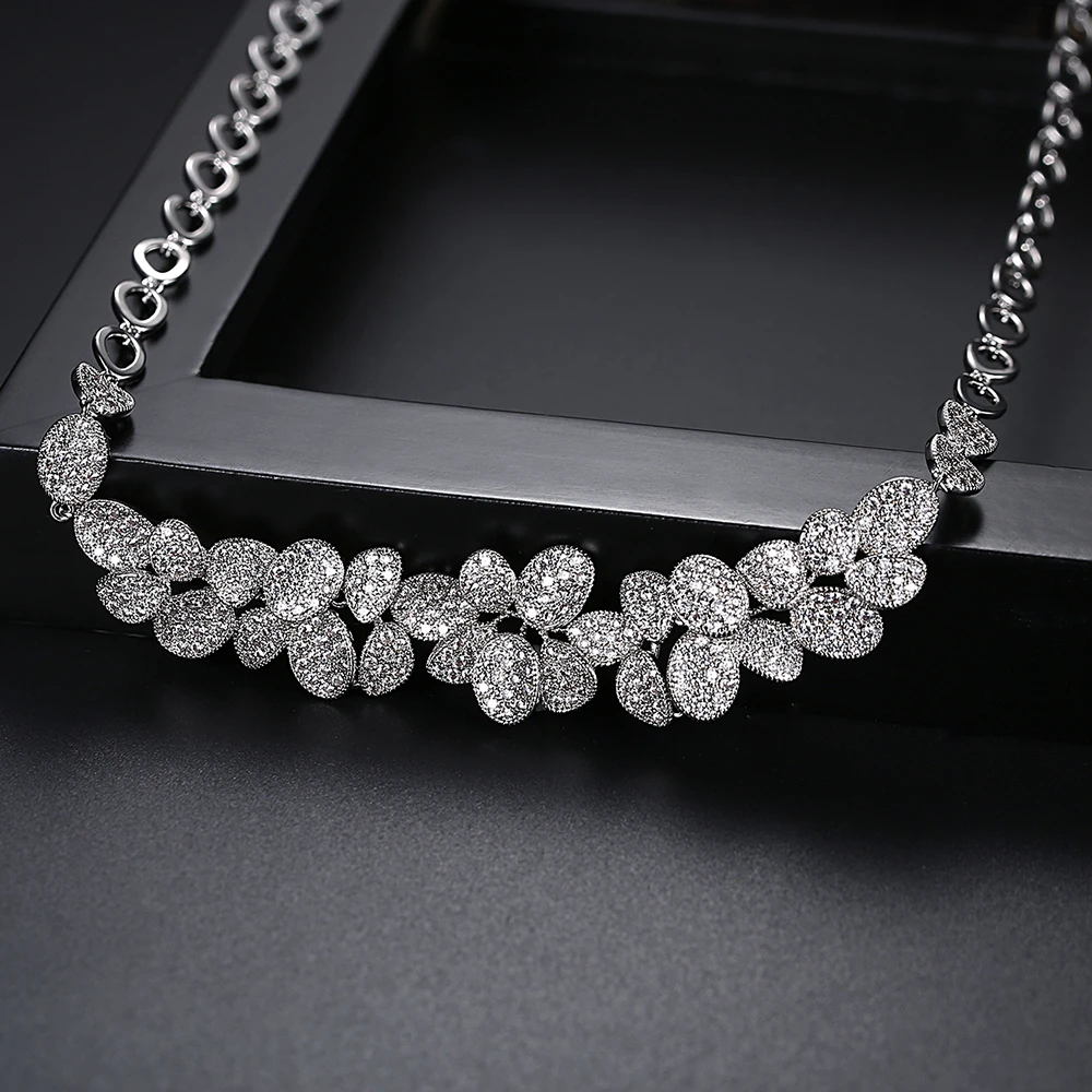 LUOTEEMI Luxury CZ Chocker Necklace Women Luxurious Cubic Zirconia Flower Wedding Charm Bridal Necklaces Jewllery Delicate CZ