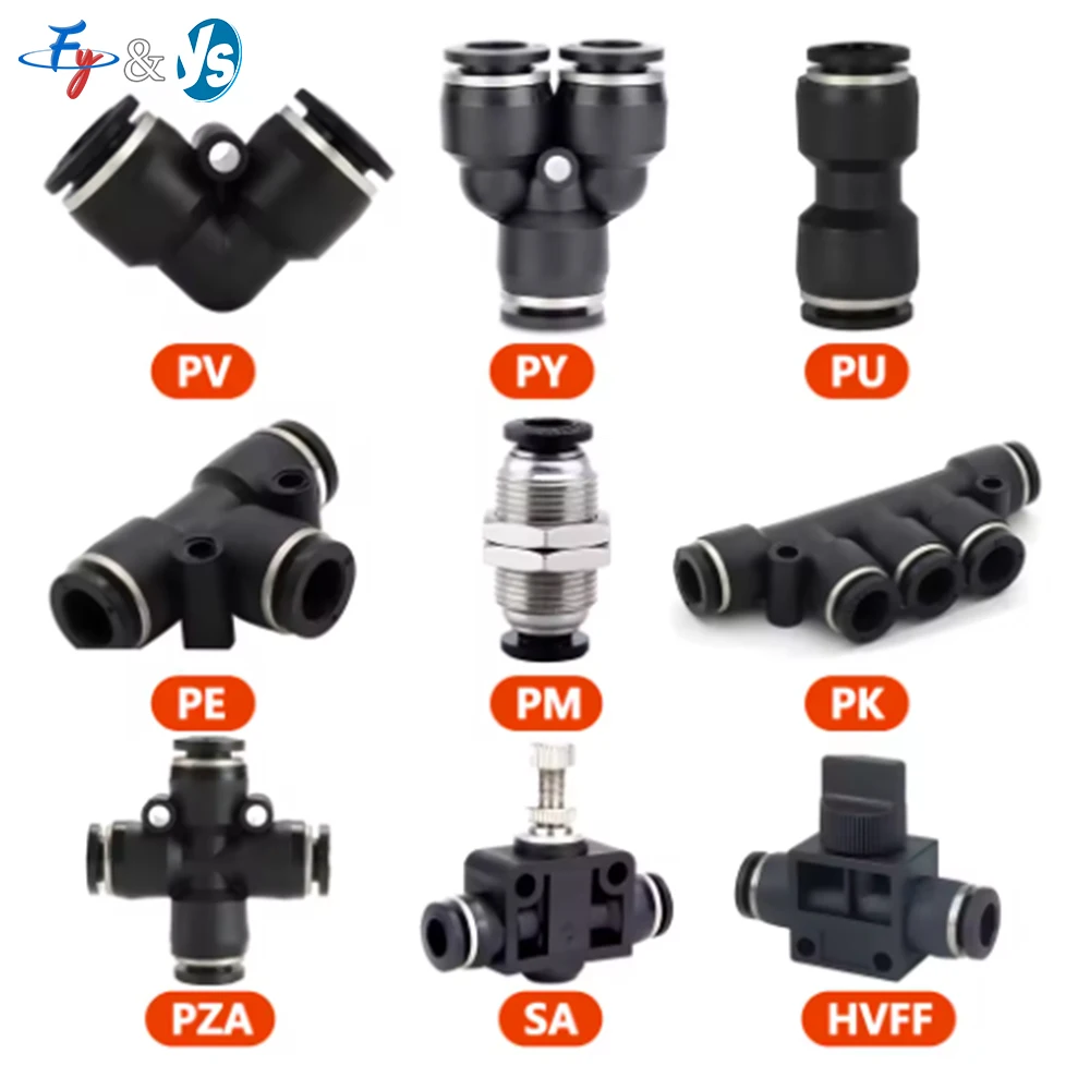 High Quality Black Pneumatic Fitting Pipe Connector Tube Air Quick Fittings 3/4/6/8/10/12/14/16mm PU PY PK PE PV SA HVFF PZA PM