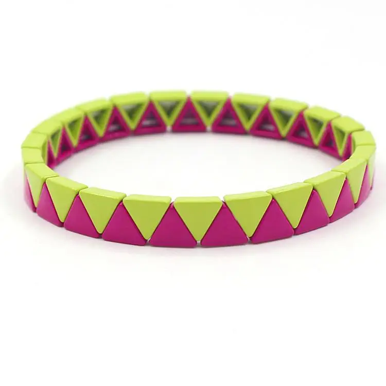 Bohemian Enamel Fashion Ladies Rainbow Bracelet Candy Color Geometric Triangle DIY Combination Gold-plated Paint Bangle Bracelet