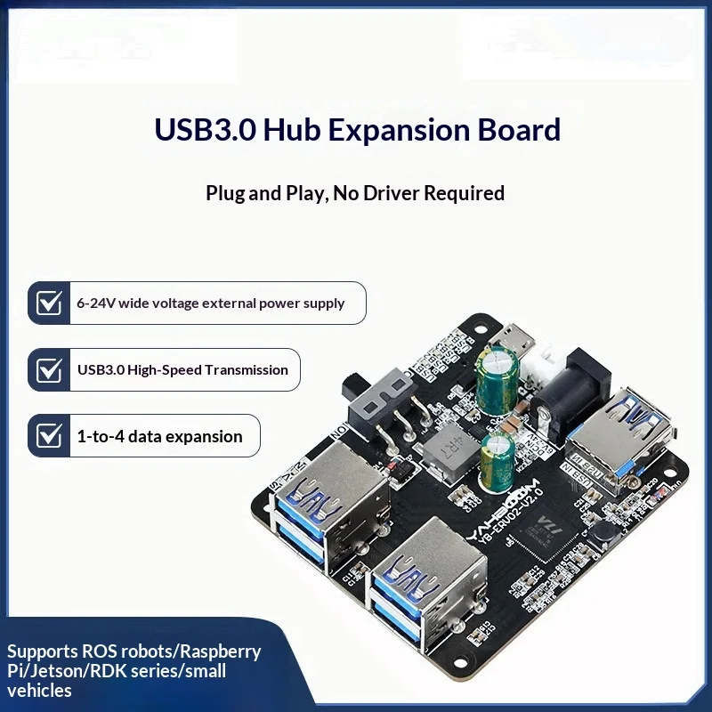 ROS Robot Car USB 3.0 HUB Docking Station, Compatible with Pi 5/JETSON NANO/RDK