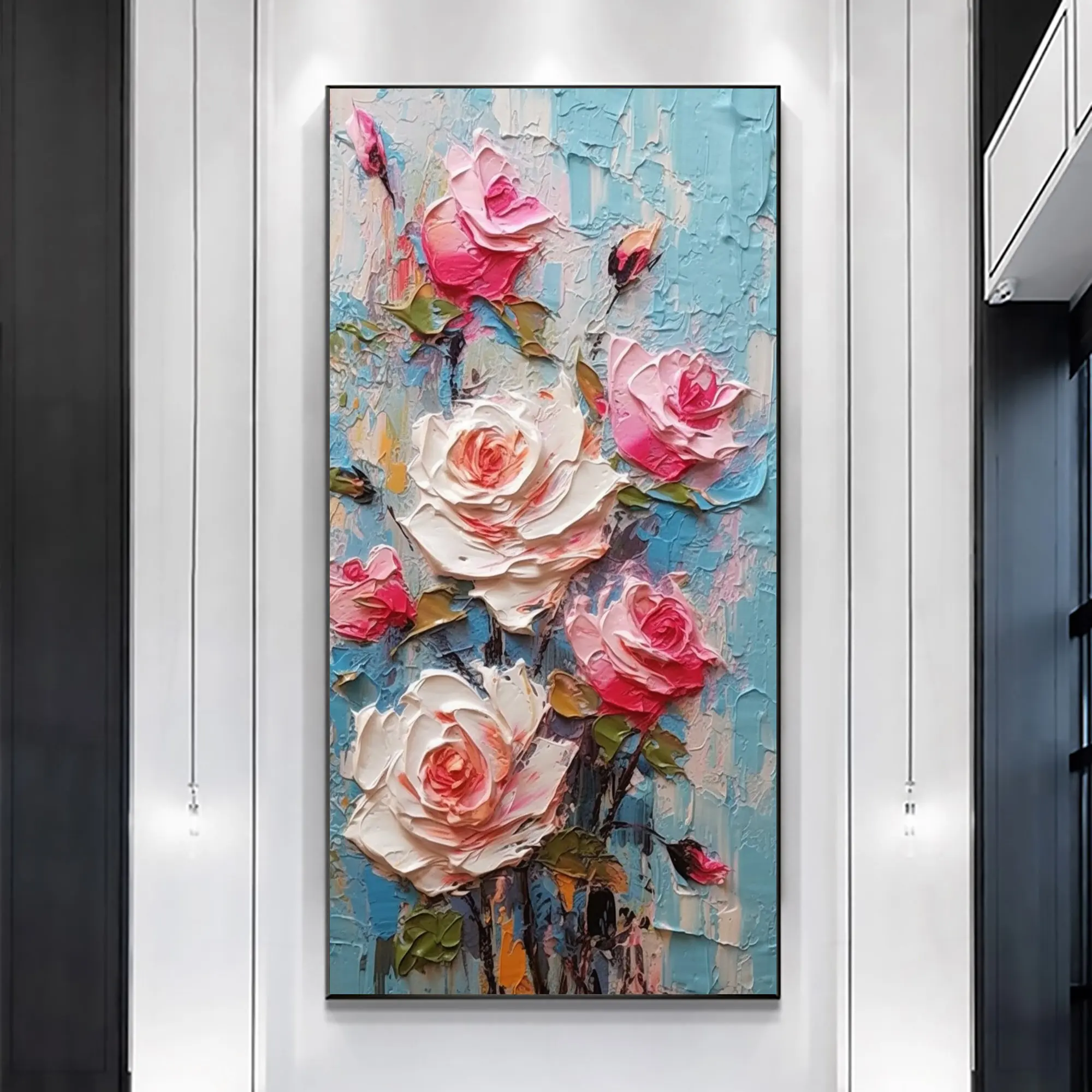 

Original Flower Oil Painting Canvas Painting Large Wall Art Abstract Pink Floral Landscape Painting Modern Living Room Decor