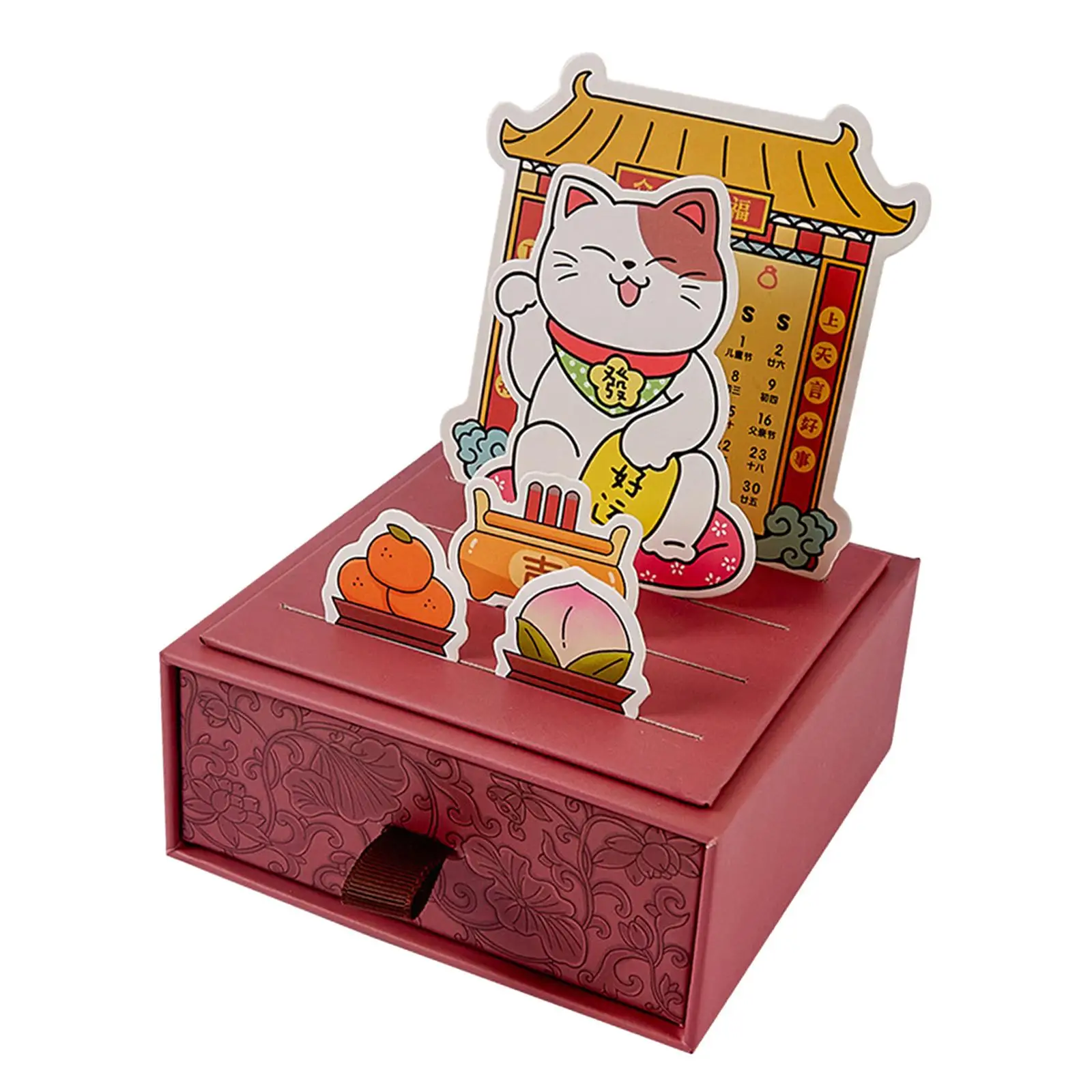 Chinese New Year Calendar New Year Desktop Decoration Art 2024 Gods Blessing Drawer Calendar for Hotel Shop