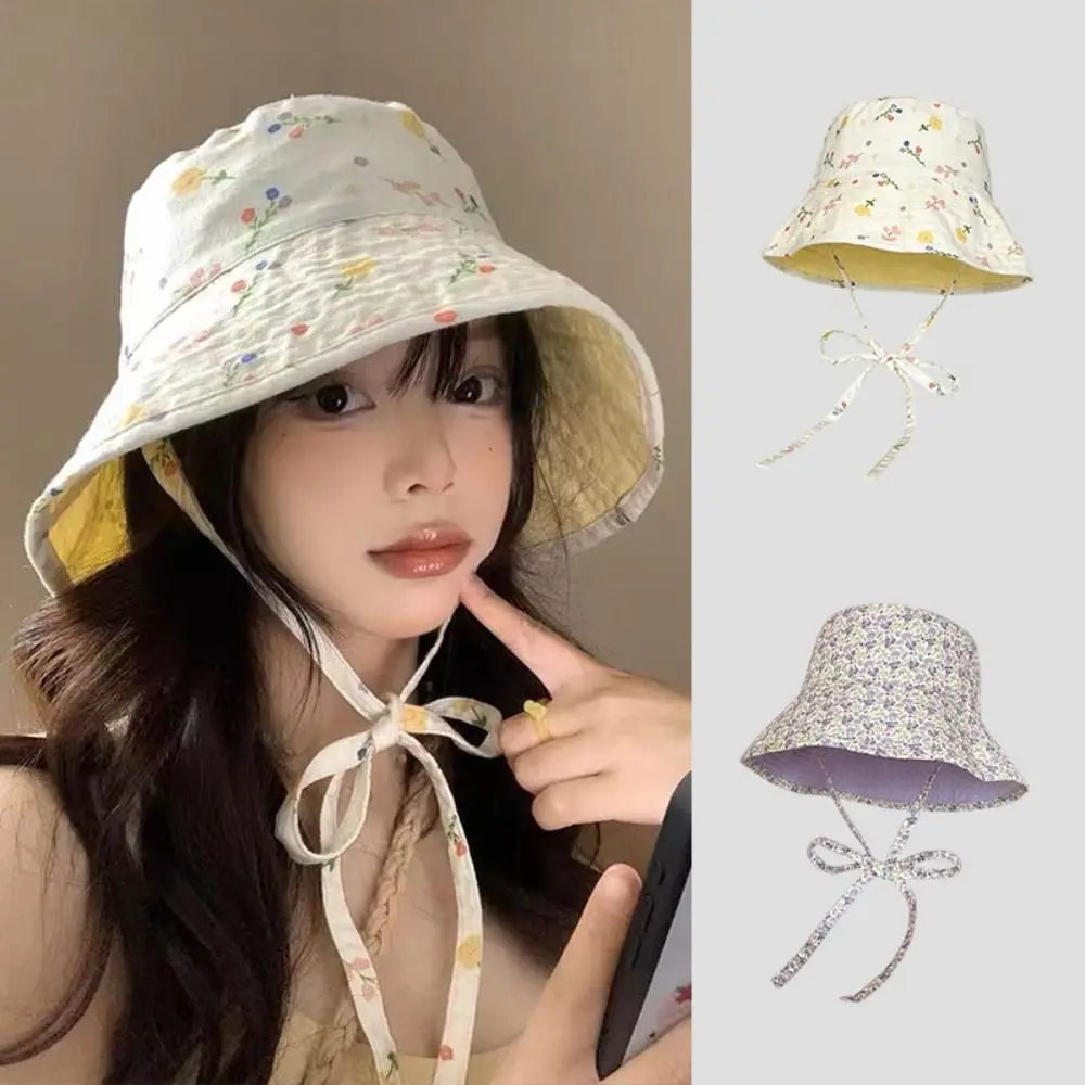 

Floral Print Panama Bucket Hats Reversible Double Sided Women Fisherman Hat Large Brim Sun Protection Summer Sun Hats
