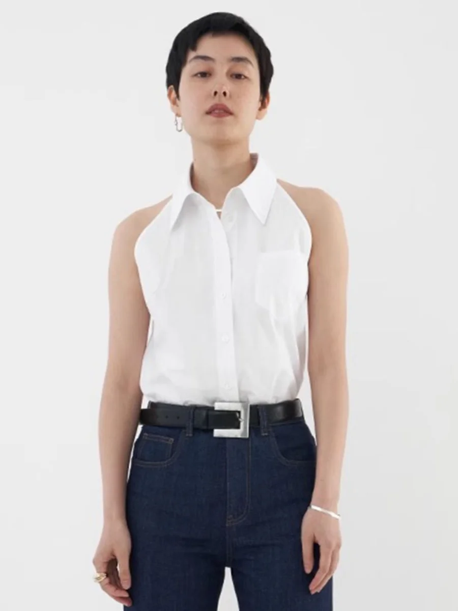 

oulder Digging Design High-End Sensation Svel irt Women's Spring Summer Lightweight Luxury White Top Korean Sle L...