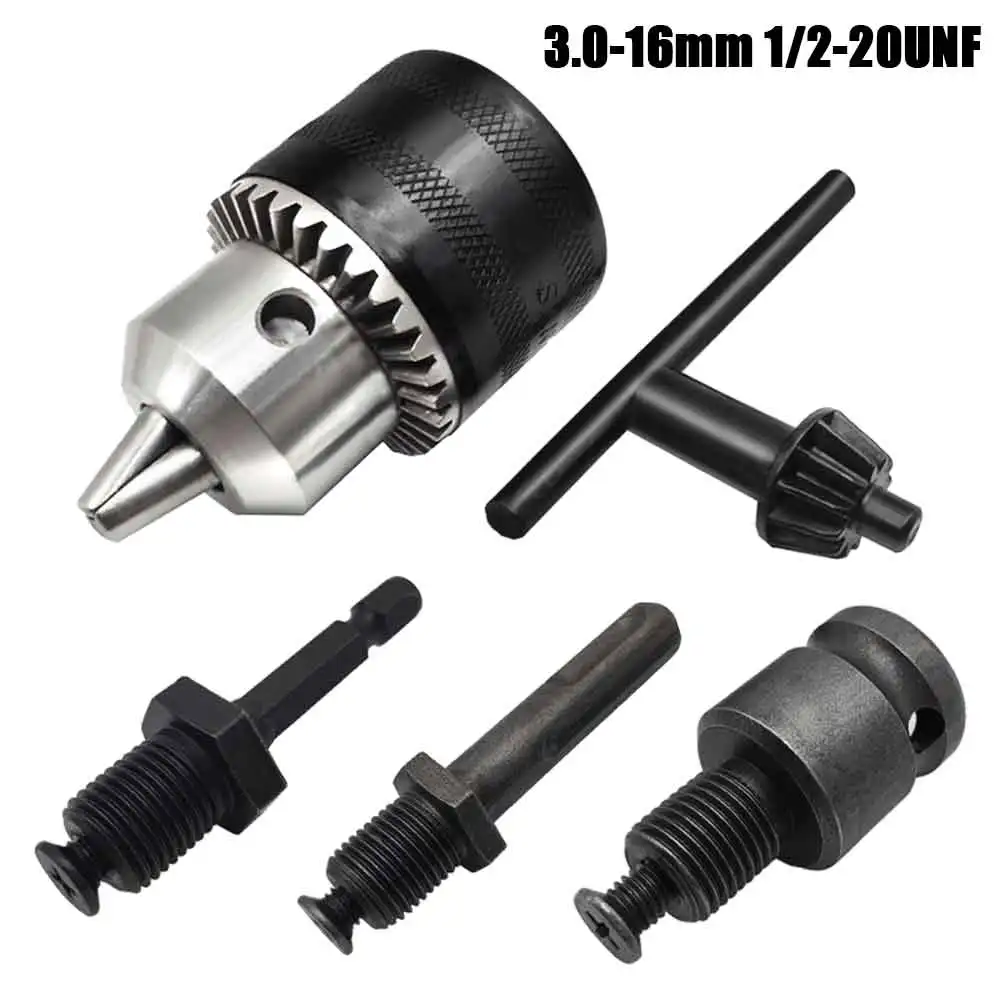 3.0-16mm Drill Chuck,1/2-20UNF Mount Impact Driver Bits Chuck Conversion Hex Shank/SDS-Plus Socket Square Adapter with Chuck Key