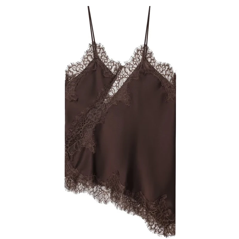 HXAO 2025 Vrouw Asymmetrische Slip Top Vrouwen Sexy Zwart Geel Blauw Top Kant Tanks & Camis Chic Y2K Mouwloos Backless Hemdje