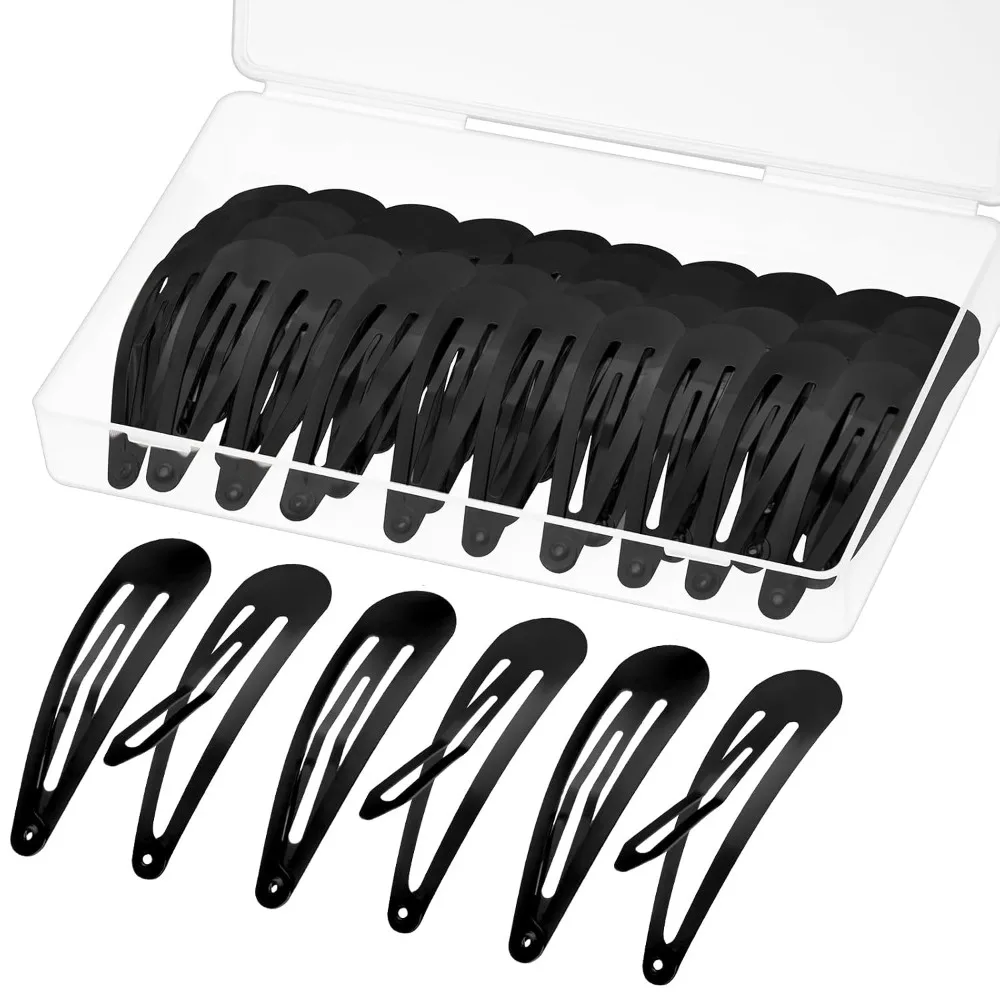 

50 Pieces Metal Snap Hair Clips Black Water Drop Hair Barrettes for Women Girls Non-Slip Hair Pins Accessories with Storage Box 2 Inch