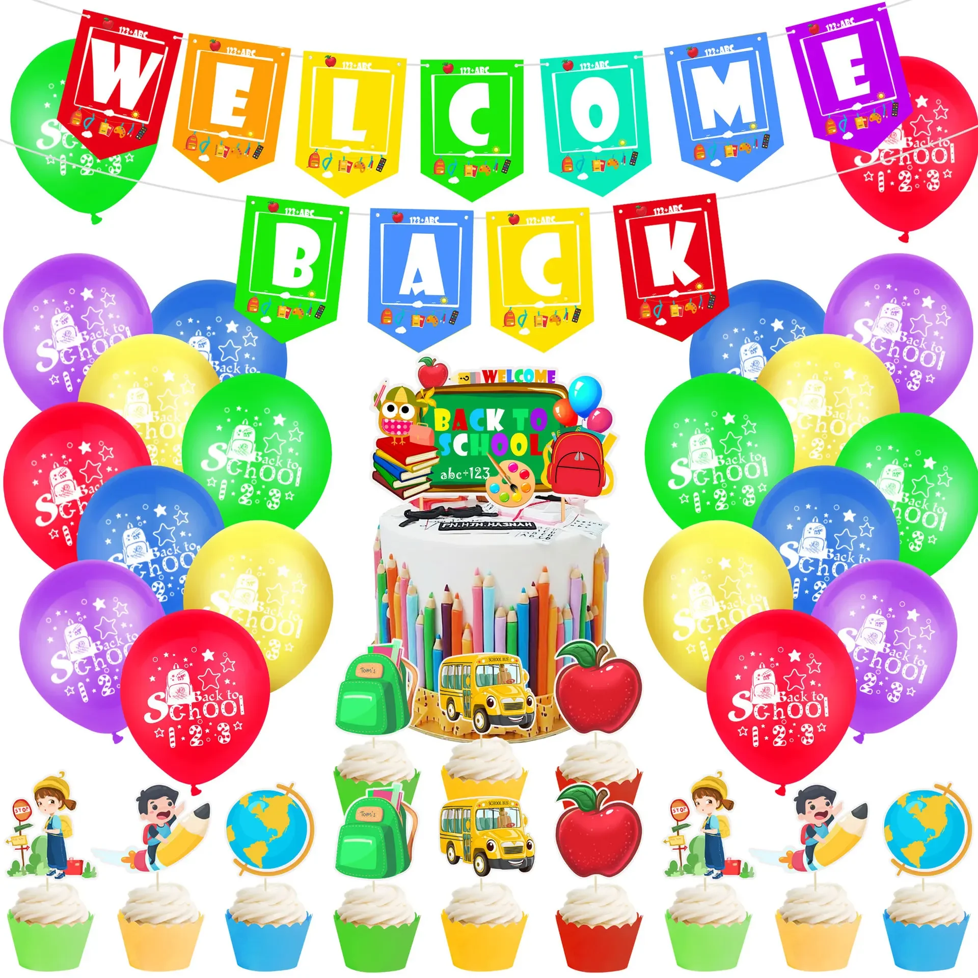 

Cheereveal Back To School Party Decorations Balloons Welcome Back Banner Cake Topper Kindergarten School Season Party Supplies