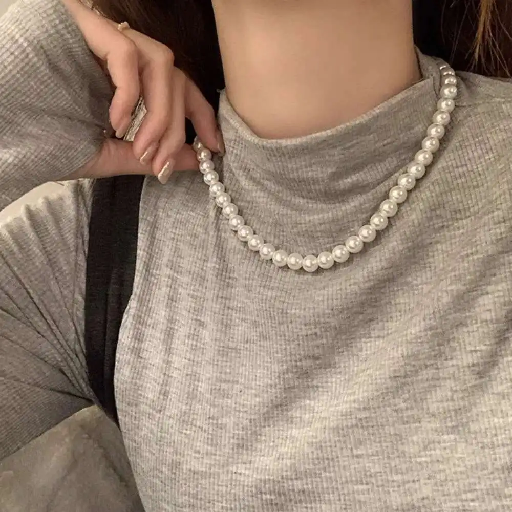 4 6 8 10mm Vintage Style Simple Imitation Freshwater Pearl Chain Necklaces For Women Wedding Love Gift Necklace Glamour 40-50 cm