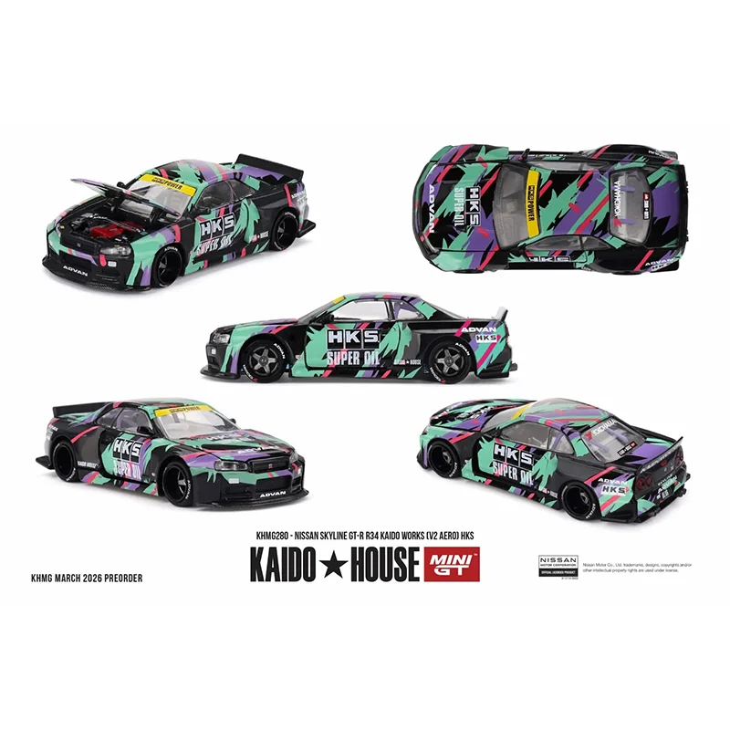 1:64 New Kaido Minigt (Kaido Star Police 275)(Gtr R33 Kaido Cat 276)(Gtr R34 Hks 280)(Honda Civic Ef 265) Alloy Model Toys Gifts view 5