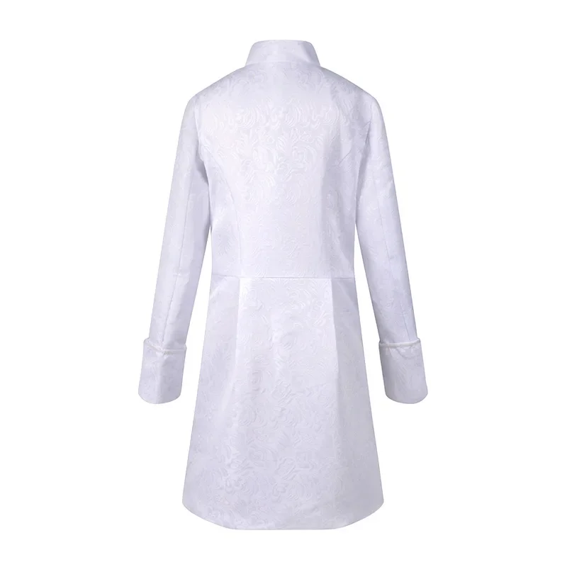 Men White Jacquard Long Coat Vintage Steampunk Tailcoat Jacket Men Gothic Victorian Frock Coat Uniform Halloween Cosplay Costume