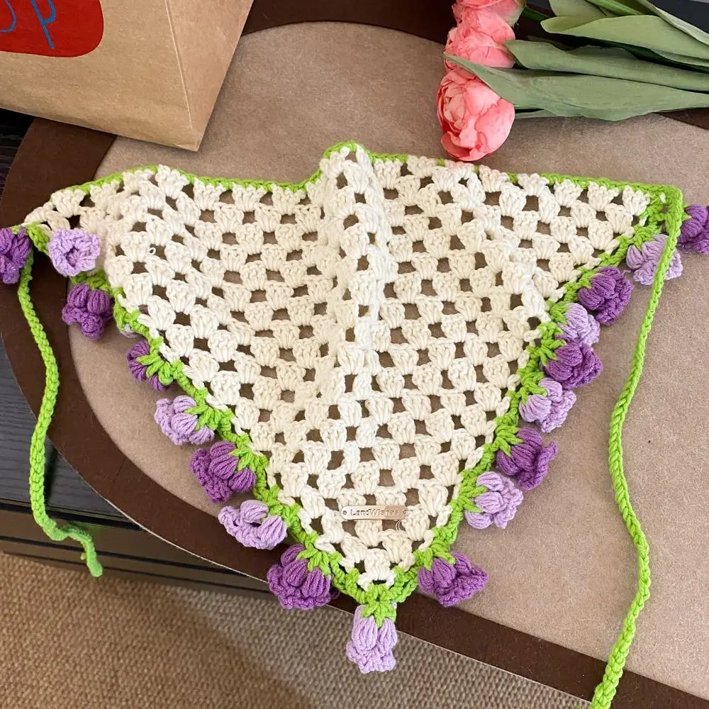 

Милая повязка для волос, вязаная повязка на голову, треугольный тюрбан с цветочным принтом, пасторальные аксессуары для волос для девочек, женский шарф для волос для девочек