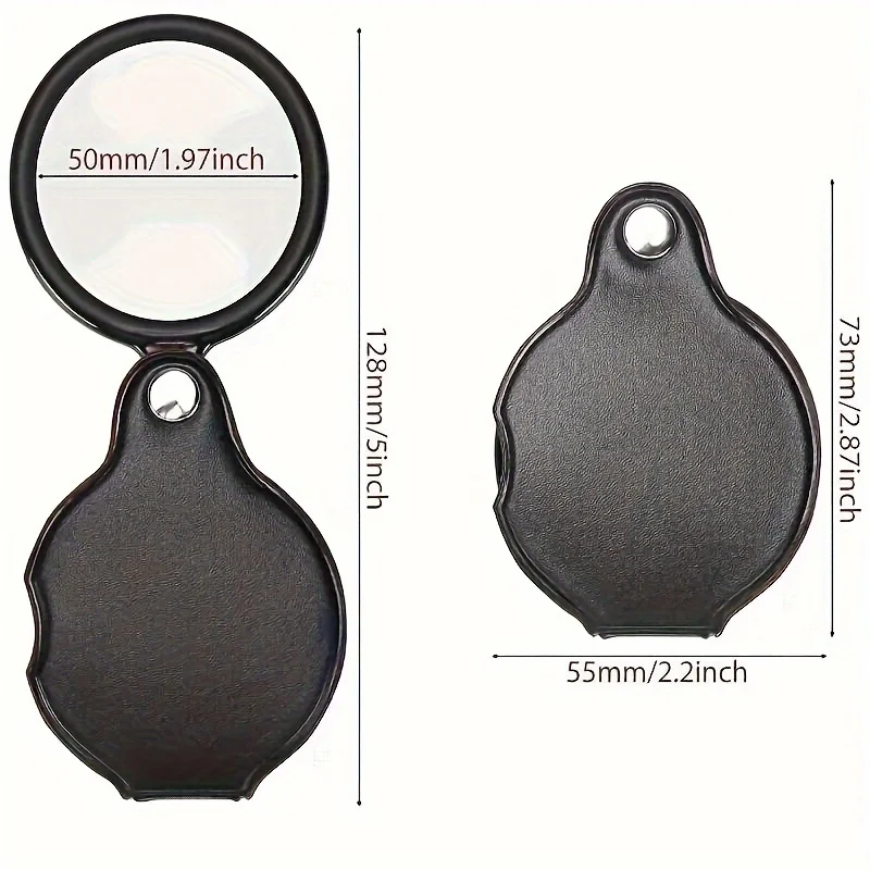 Mini Folding Pocket Magnifying Glass with Faux Leather Protective Sheath, Unfinished Finish, for Reading, Close Work, Repairing
