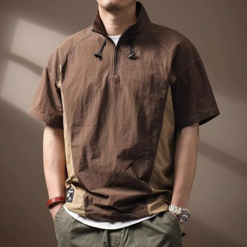 American Functional Polo Quick-drying Polo Short-sleeved Summer Outdoor Light Zipper Casual T-shirt Shirt