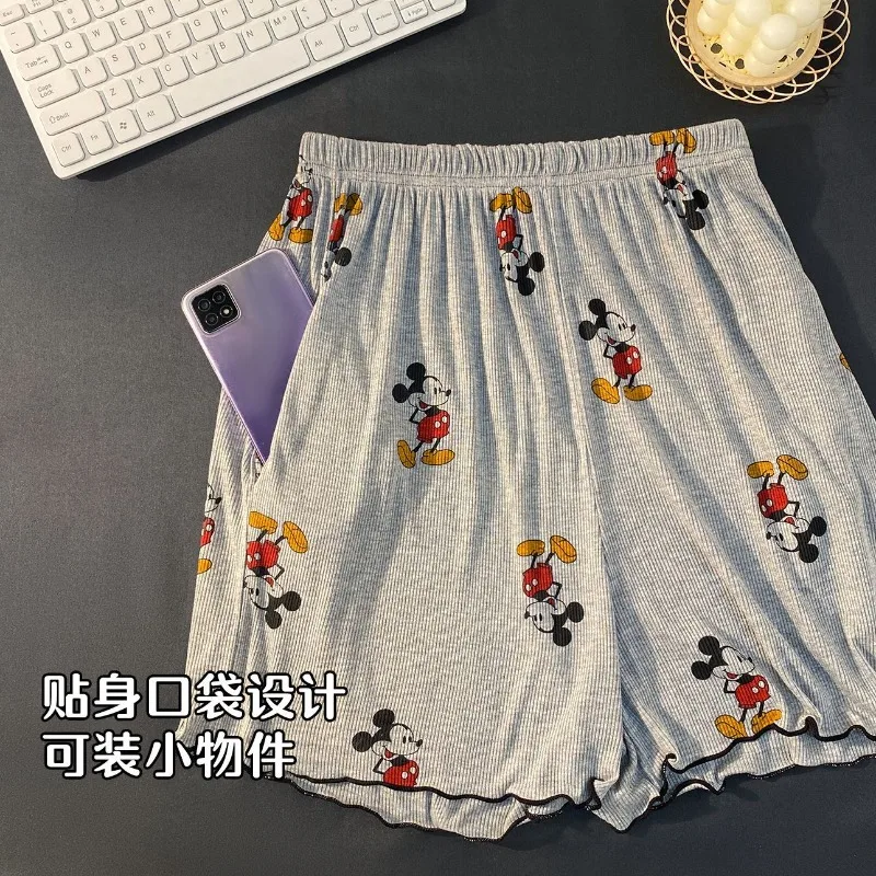 Disney Mickey Kawaii Pigiama Modale estivo Silhouette sottile con imbottitura sul petto Pantaloncini da casa casual Abbigliamento in due pezzi all'esterno