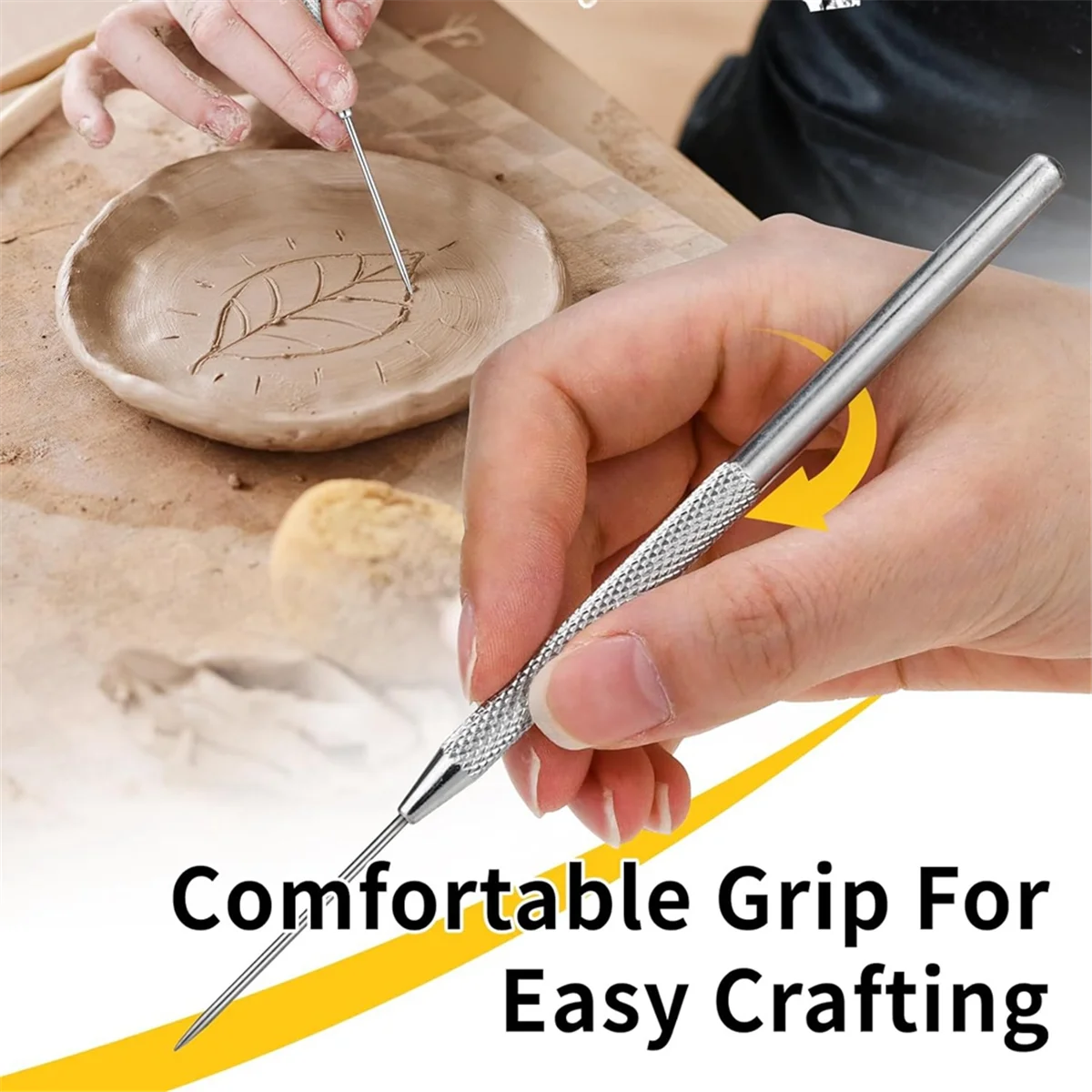 ABJT Clay Tools, 6Pcs Clay Sculpting Ceramic Detail Tools Feather Wire Texture Tools Clay Carving Modeling Kit