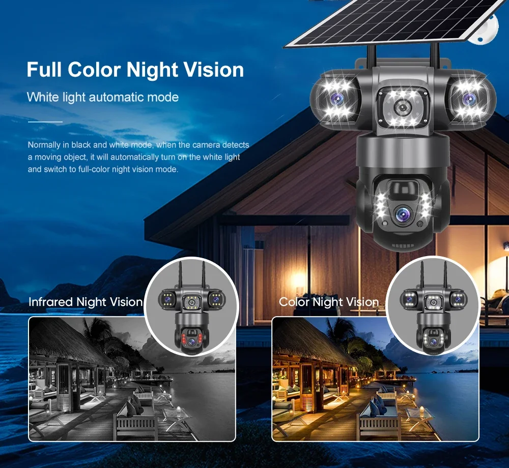 V380 Pro Solar Camera 4G SIM Outdoor Three Lens Three Screens PIR