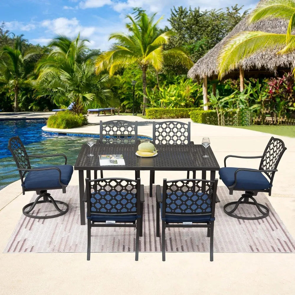 

Domi 7 Pieces Patio Dining Sets All-Weather Metal Outdoor Modern Dining Sets with Table for Lawn Garden Backyard Deck with Cushi
