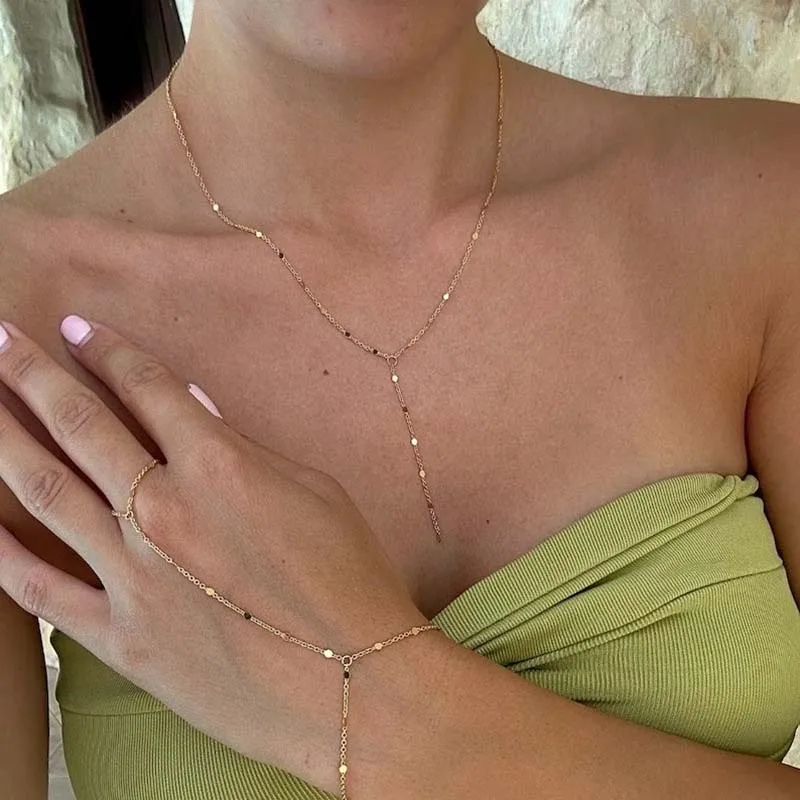 موضة الذهب اللون Y-شكل شرابة قلادة قلادة سوار للنساء بسيطة معدنية طويلة سلسلة مسطحة قلادة مجوهرات هدية