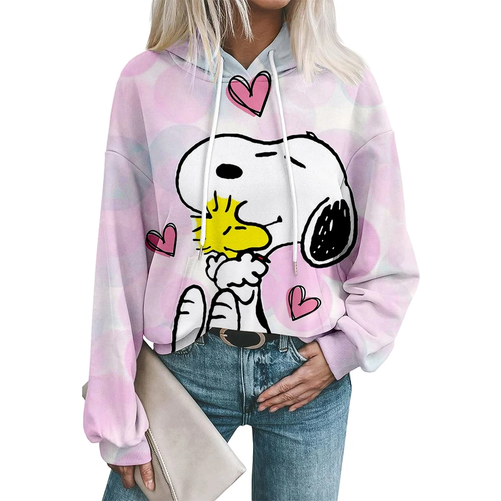Nowa bluza z kapturem z nadrukiem kreskówkowego Snoopy'ego, urocza damska luźna bluza z kapturem, kreskówkowa, dla par, codzienna, uniwersalna, modna.