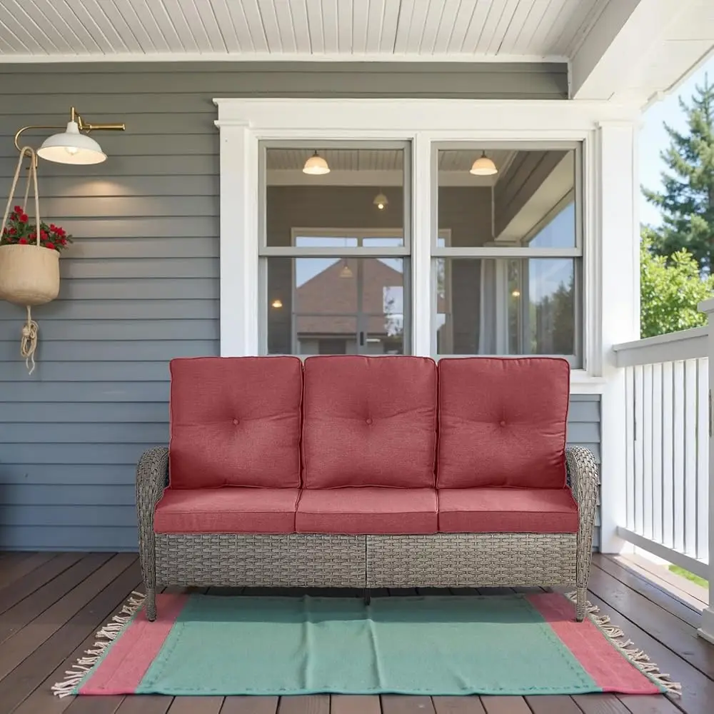

Outdoor Patio Furniture - Wicker Sofa With Removable Cushion, 3 Seater Rattan Couch With Deep Seat, High Backrest, All-Weather