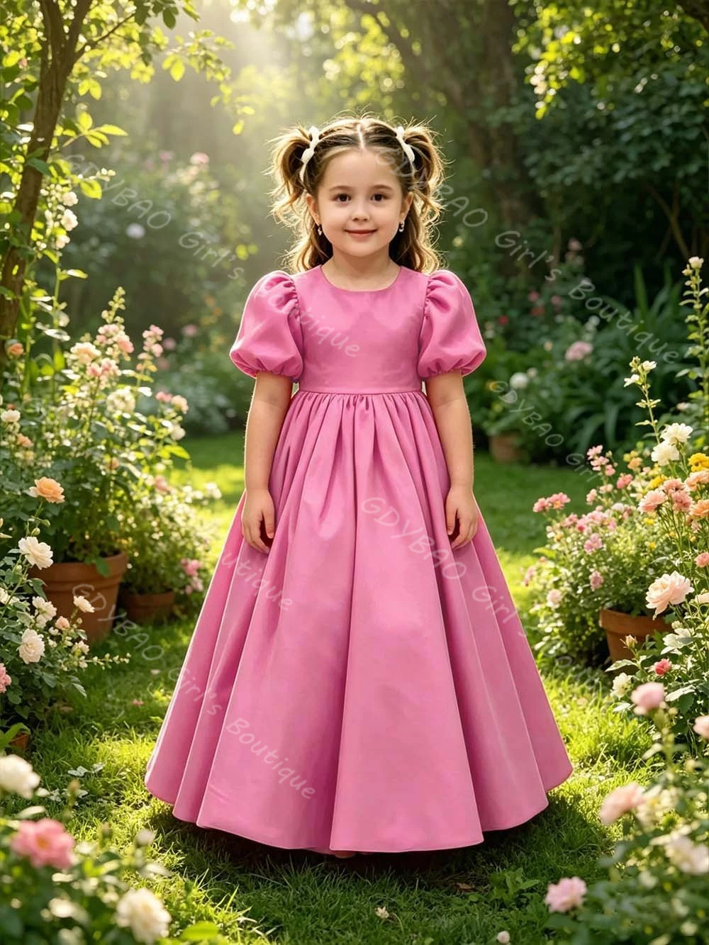 Vestido de Dama de Honor Personalizado para Boda, Vestido de Fiesta Elegante para Niñas con Mangas Abullonadas y Lazo de Satén, Vestido de Comunión, Vestido de Madre e Hija
