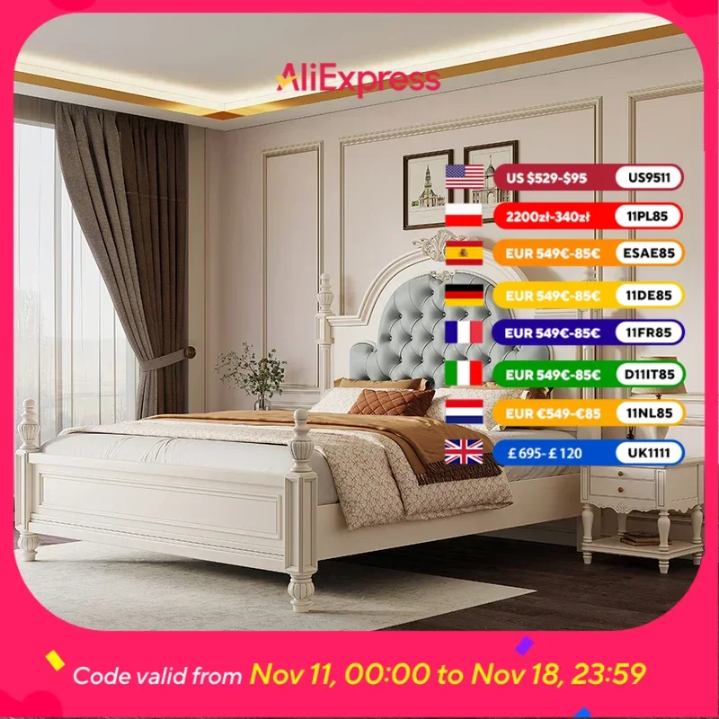 

Princess Bedroom Double Bed Frame Designer Europen Wooden Luxury Double Bed Headboards Modern Cama Box Casal Furniture Home