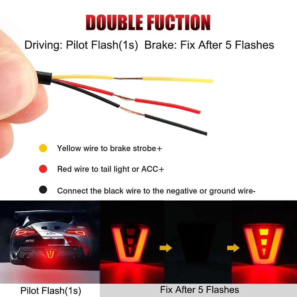 F1 Style LED Brake Light Car Rear Tail Stroboscopes Lamp Triangle Flashing Stop Signal Safety Warning Fire F1 Brake Light 12V