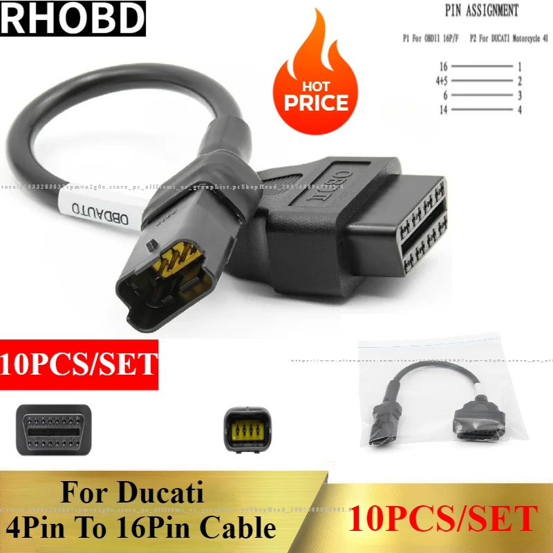 10PCS/SET OBD Motorcycle Cable For Ducati 4 Pin Plug Cable Diagnostic Cable 2Pin to OBD2 4pin Adapter Motorcycle Car Accessories