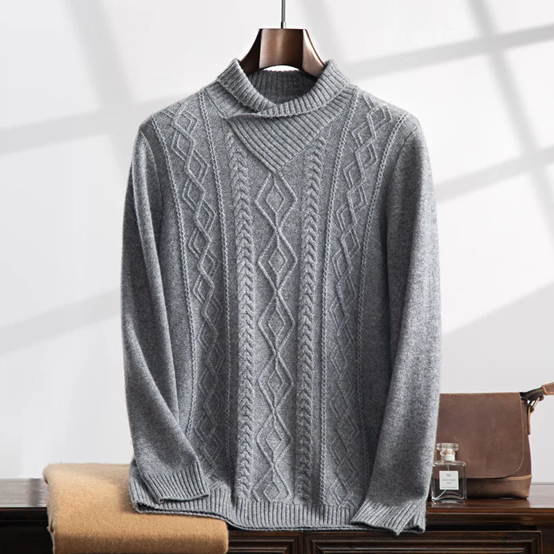 Wheat autumn and winter new 100% cashmere men's V-neck sweater jumper slim warm knit solid color long sleeve top