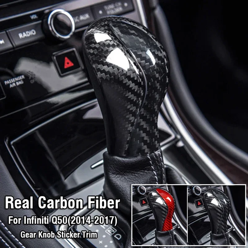 

Real Dry Hard Carbon Fiber For Infiniti Q50 2014 2017 Gear Shift Knob Cover Trim Sticker Interior Accessories modification