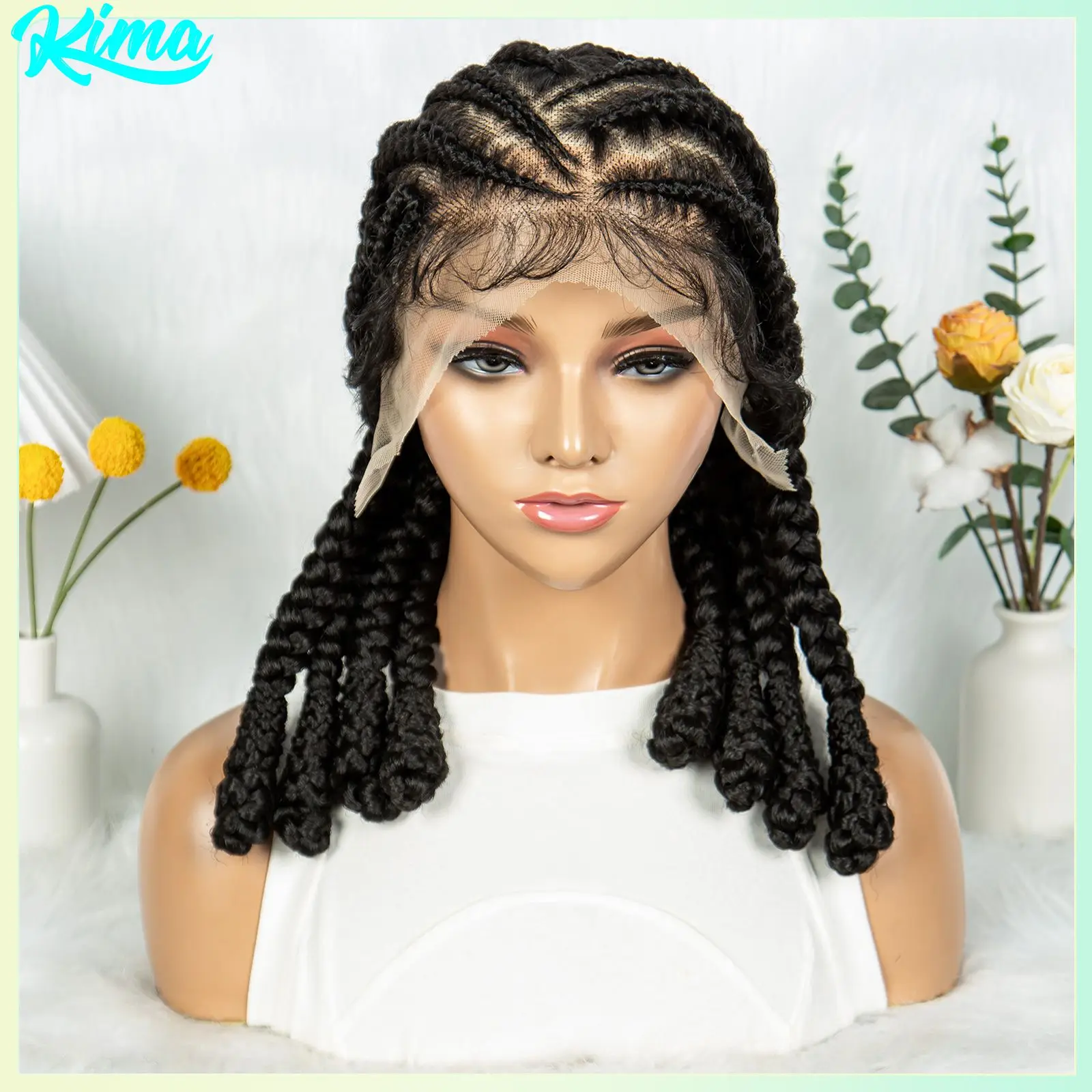 

16inch Cornrow Braided Wig Knotless Lace Frontal Braids Wig Synthetic Full Lace Braided Wigs with Baby Hair for Black Women