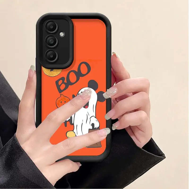 Disney Mickey Minnie Broomstick Halloween Liquid Phone Case for Samsung Galaxy A55 A54 A53 A52 A35 A15 A51 A14 A12 A34 A32 A22