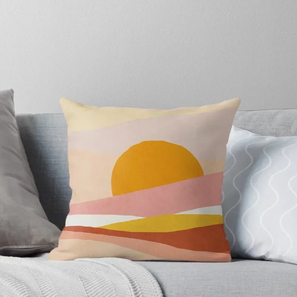 Abstract, Landscape, Sun, Mid century modern kids wall art, Nursery room Throw Pillow Sofa Cushion Cover pillow
