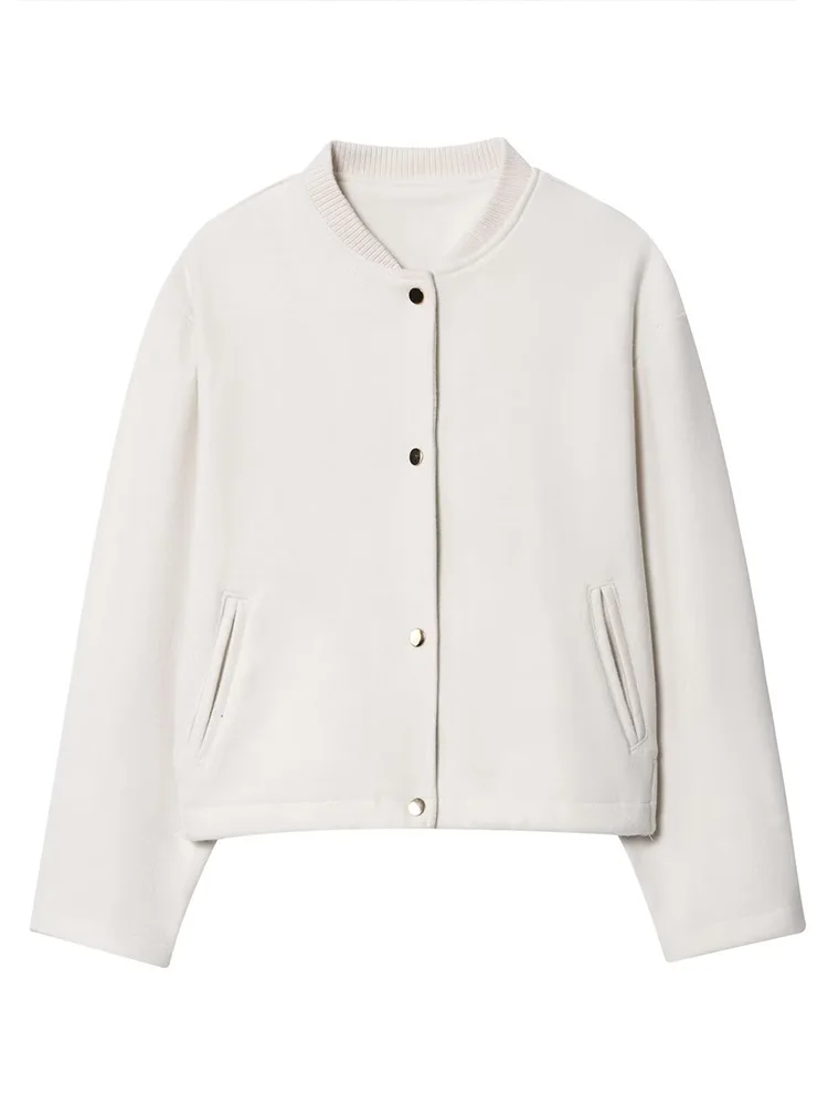 

European style new women's fashion versatile temperament simple solid color gold button soft pilot jacket