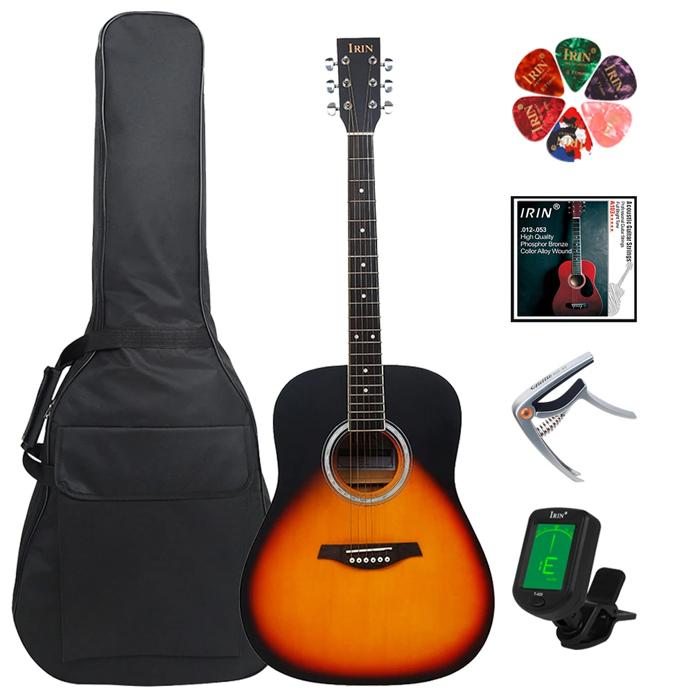 

6 Strings 21 Frets Acoustic Guitar 41 Inch Basswood Body Folk Guitarra with Bag Capo Strings Picks Guitar Parts & Accessories