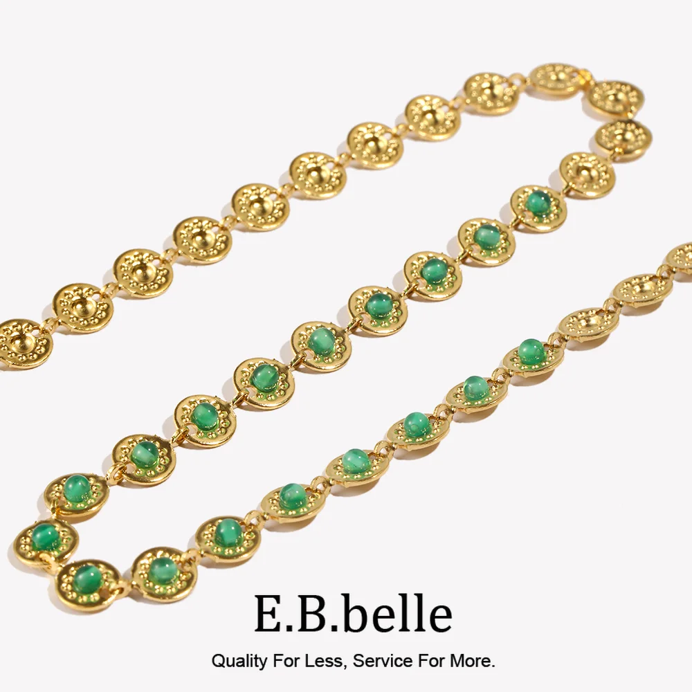 E.B.belle New Basic Round Half Green Stone Necklace PVD Plating Stainless Steel Fashionable Party Women Stacked Jewelry