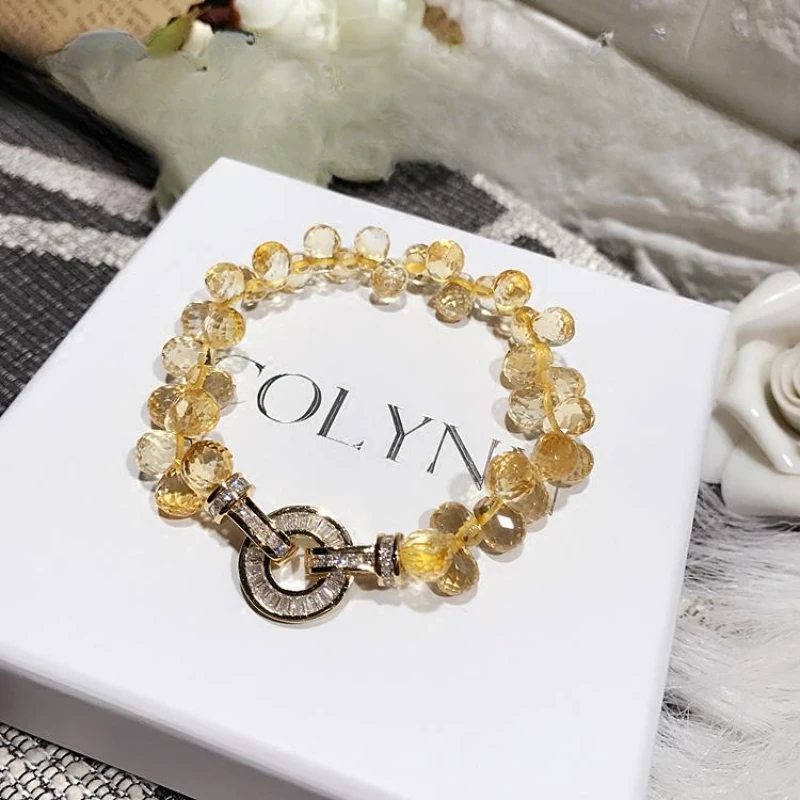 

UMQ Genuine Lucky Lucky Natural Citrine Bracelet Unique Small Water Drop Crystal Bracelet Female Birth Year Jewelry Gift